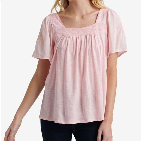 Lucky Brand Pink 
Embroidered Square-Neck Top Med - Picture 1 of 8